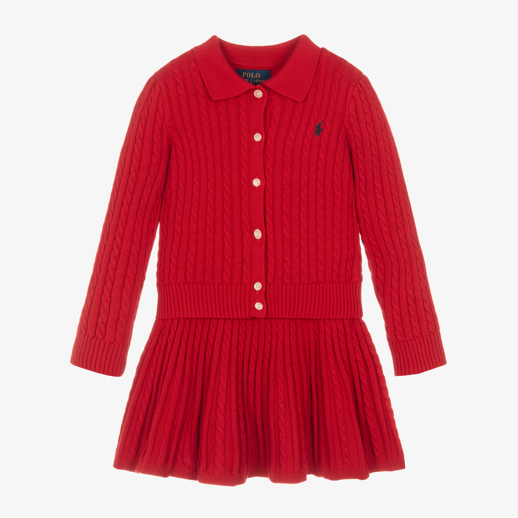 Ralph Lauren Girls Red Cotton Cable Knit Skirt Set Childrensalon