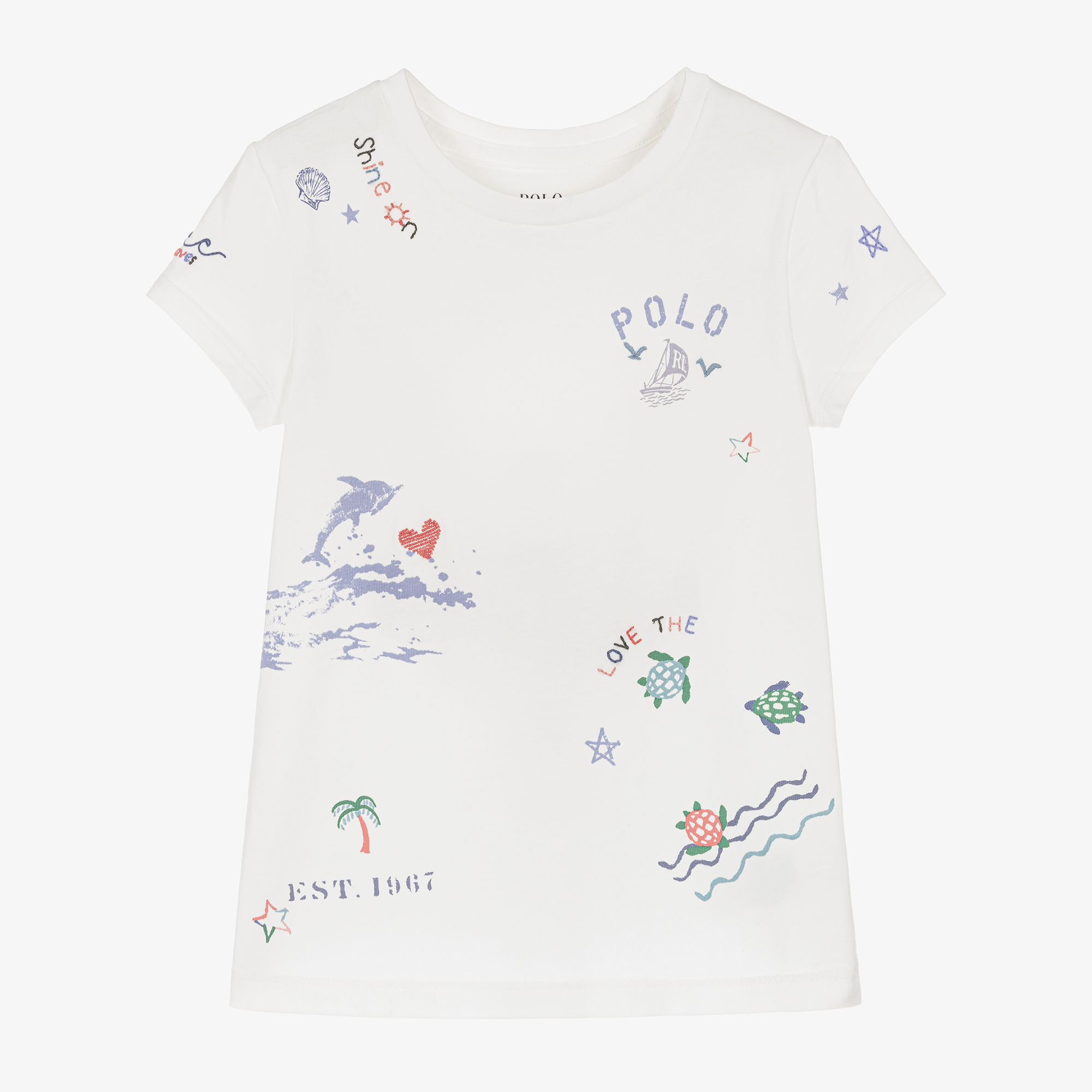 Ralph Lauren Girls White Cotton Ocean T Shirt