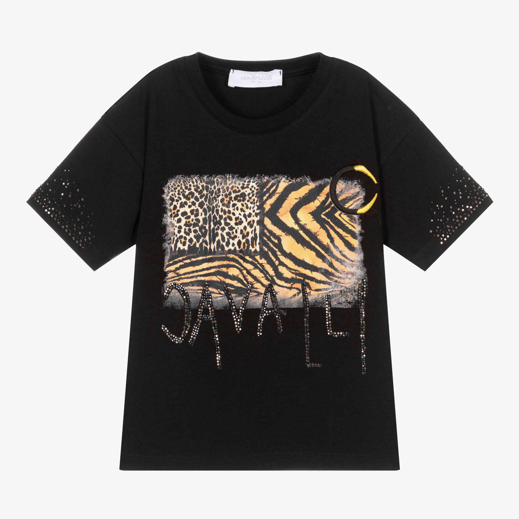 Roberto Cavalli - Black Cotton Logo T-Shirt | Childrensalon