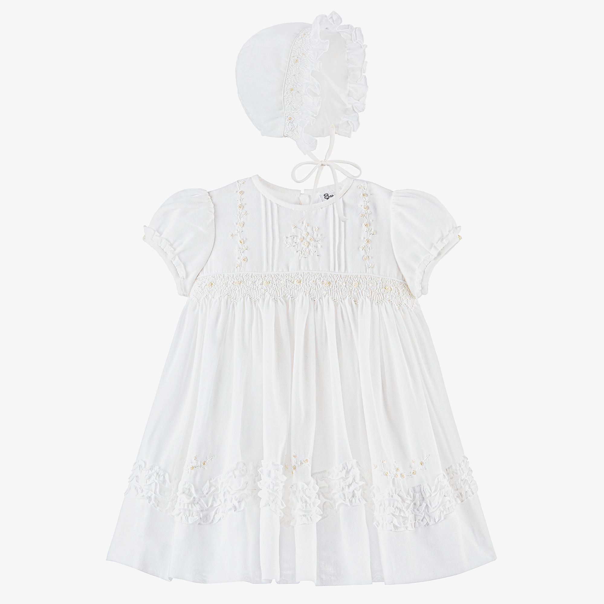 Sarah Louise Baby Girls Ivory Smocked Dress Bonnet Set