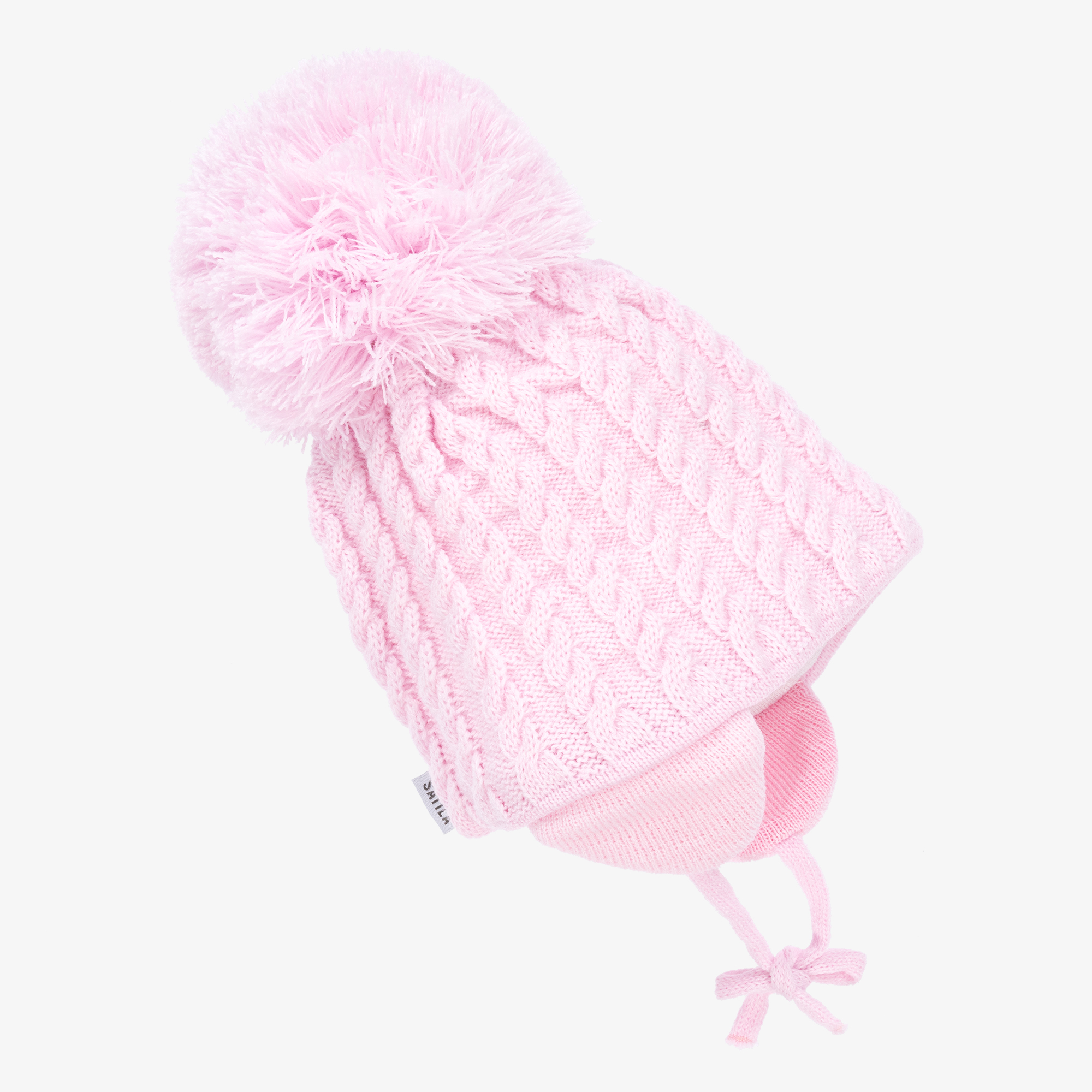 C.C popular Kids Pale Pink Kids Solid Cable Knit Double Pom Beanie NWT