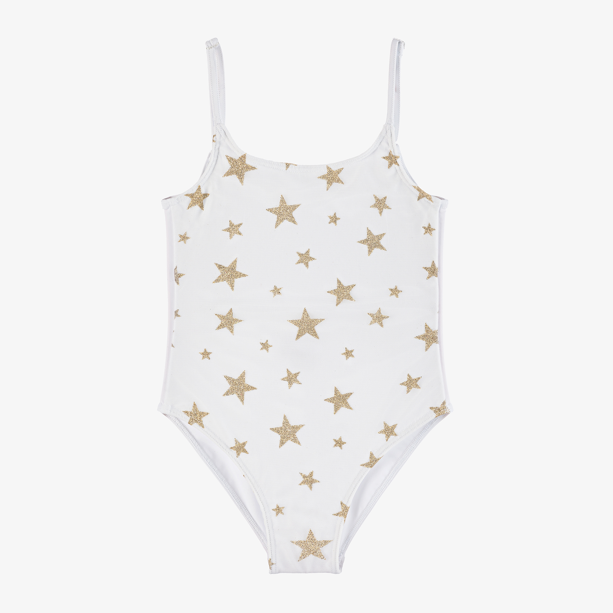 Selini Action Girls White Gold Glitter Star Swimsuit