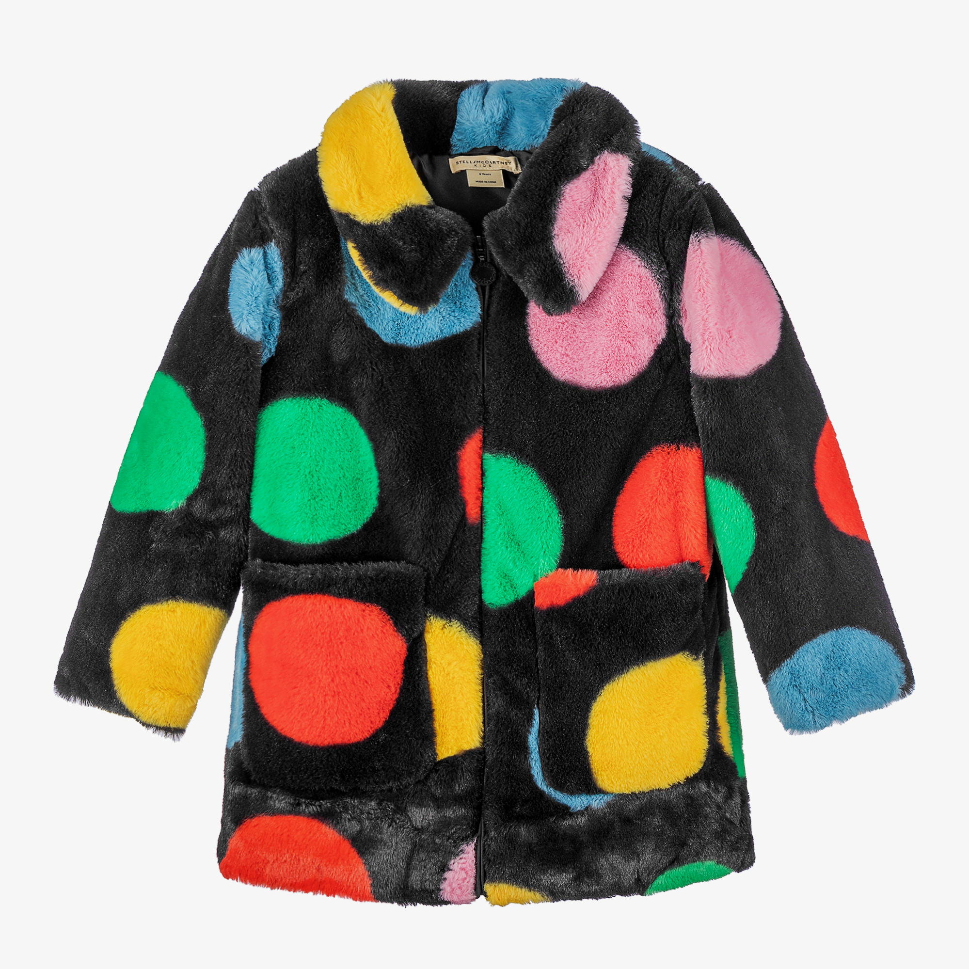 Stella McCartney Kids Girls Black Polka Dot Faux Fur Coat