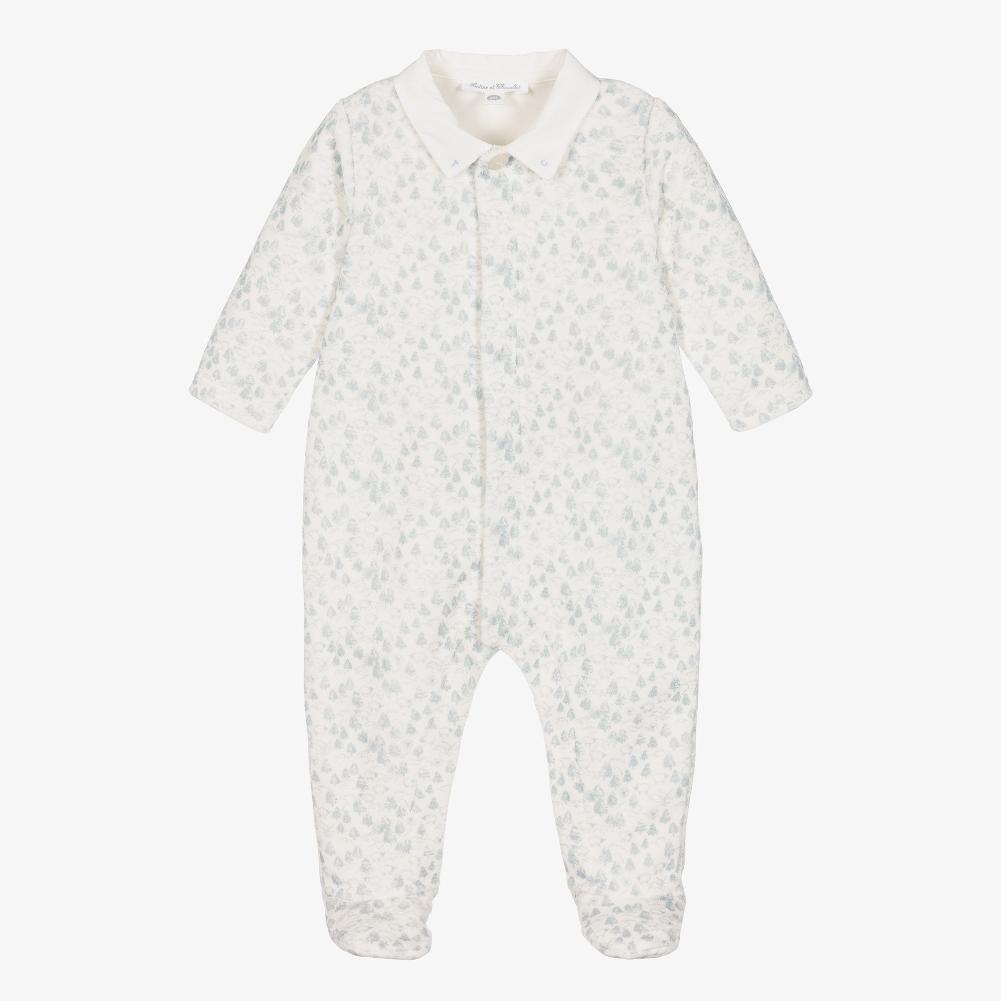 Tartine et Chocolat - White Velour Babygrow | Childrensalon