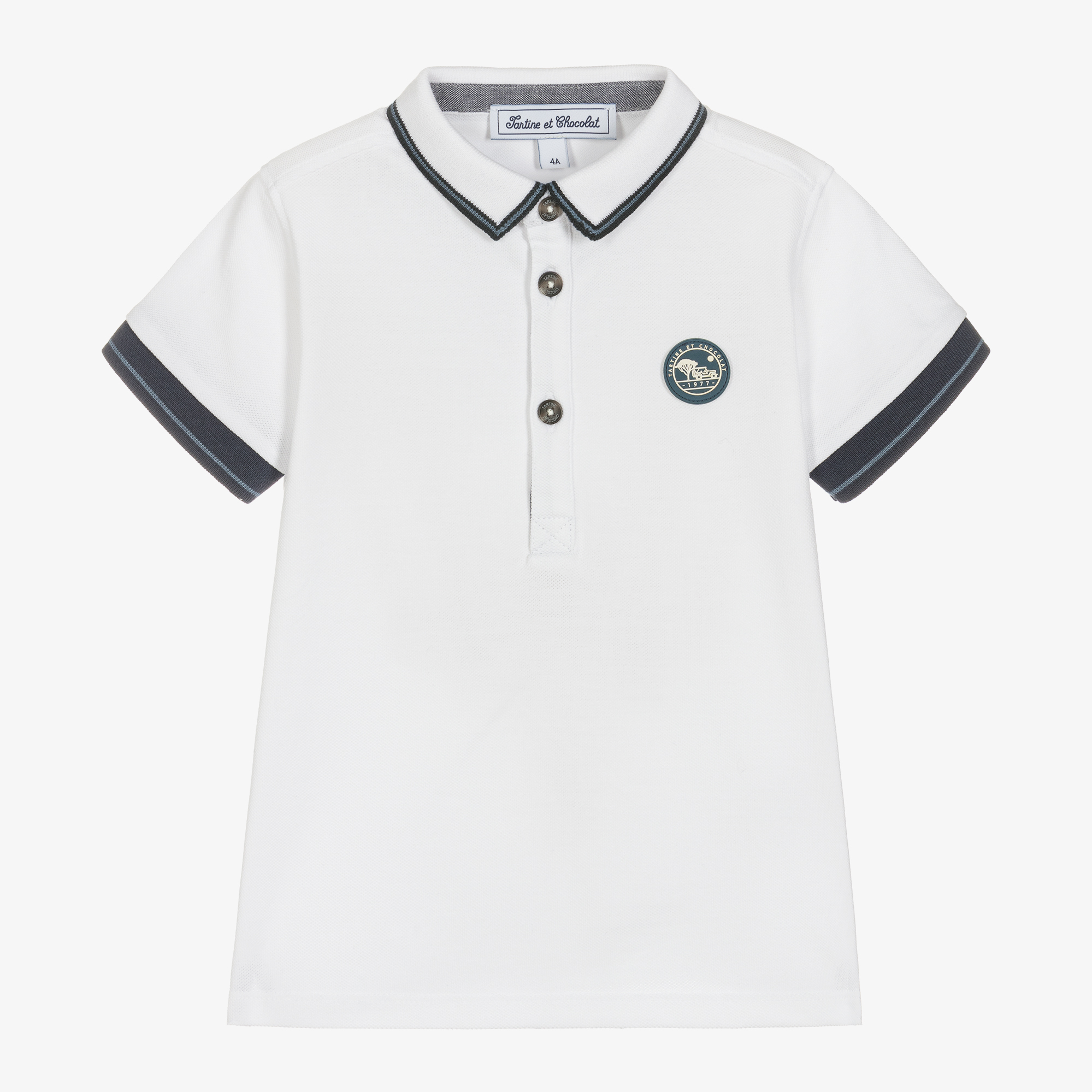 Tartine et Chocolat - Boys White & Blue Polo Shirt | Childrensalon