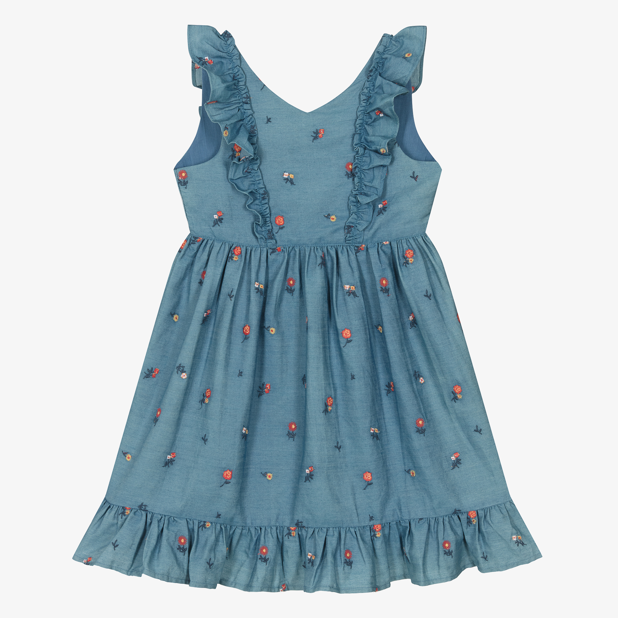 Tartine et Chocolat - Girls Grey Pleated Trim Dress | Childrensalon