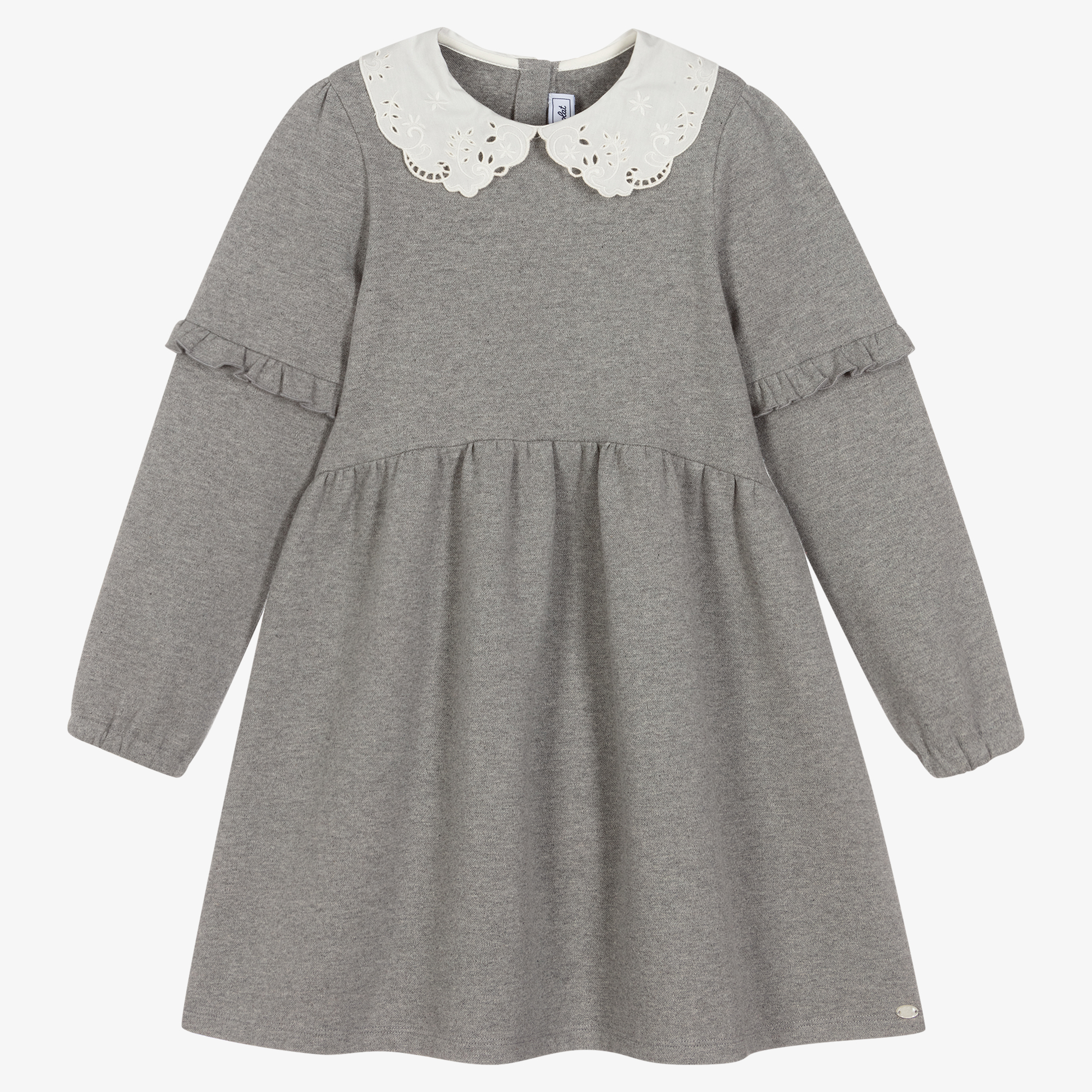 Tartine et Chocolat - Girls Grey Pleated Trim Dress | Childrensalon