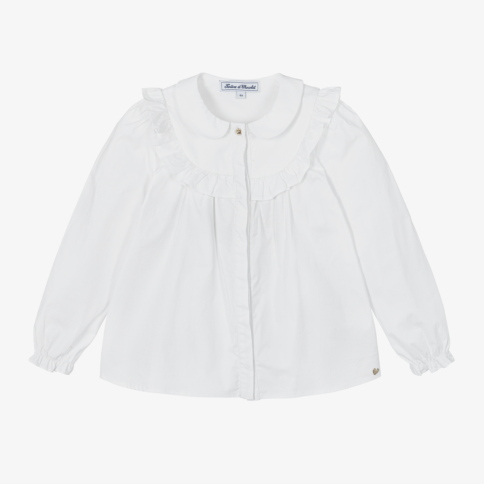 Tartine et Chocolat Girls White Cotton Ruffle Blouse