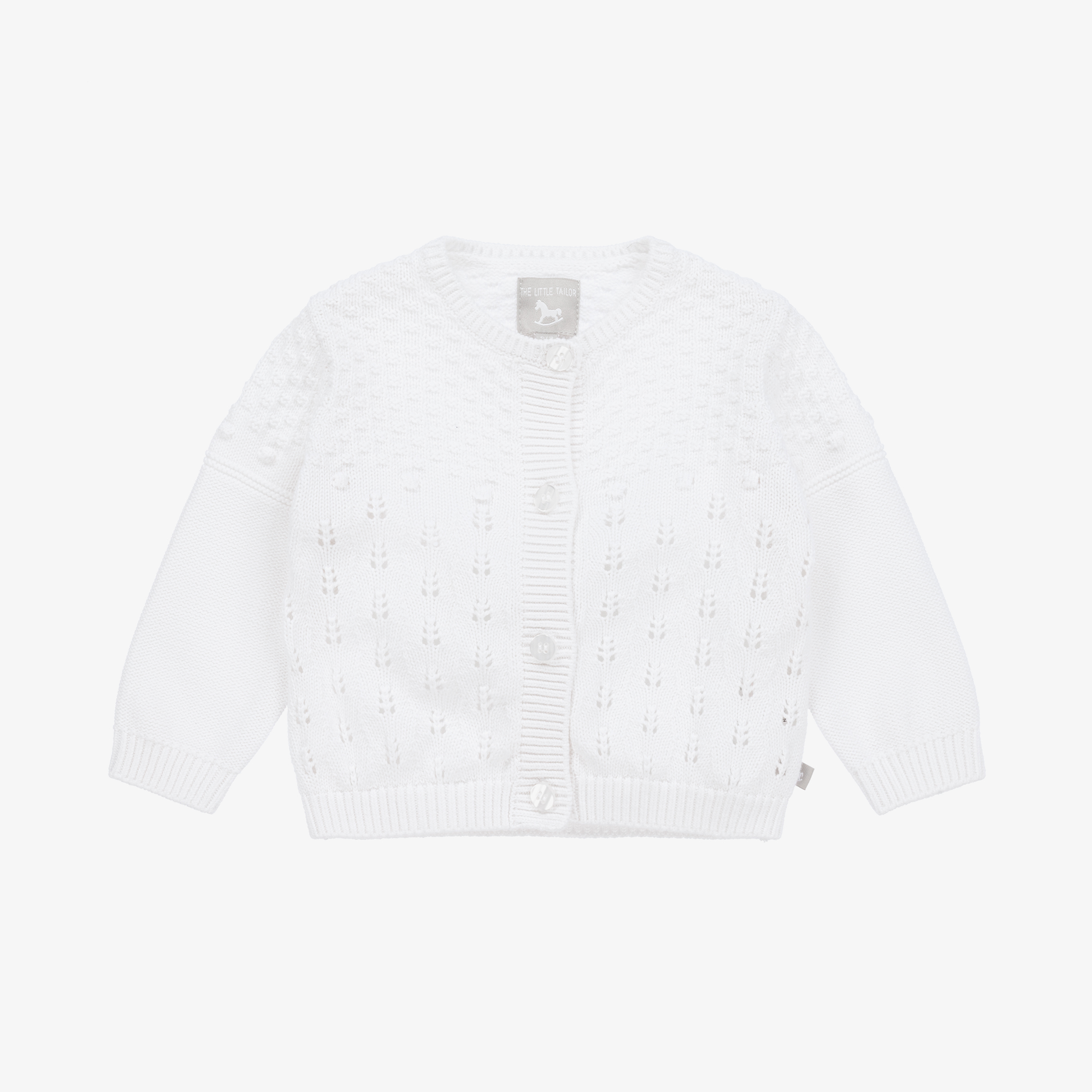 The Little Tailor - White Knitted Baby Cardigan | Childrensalon