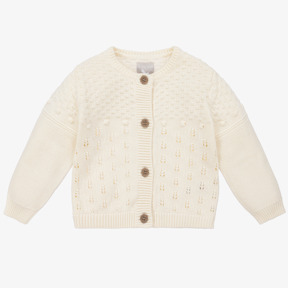 The Little Tailor Ivory Knitted Baby Cardigan