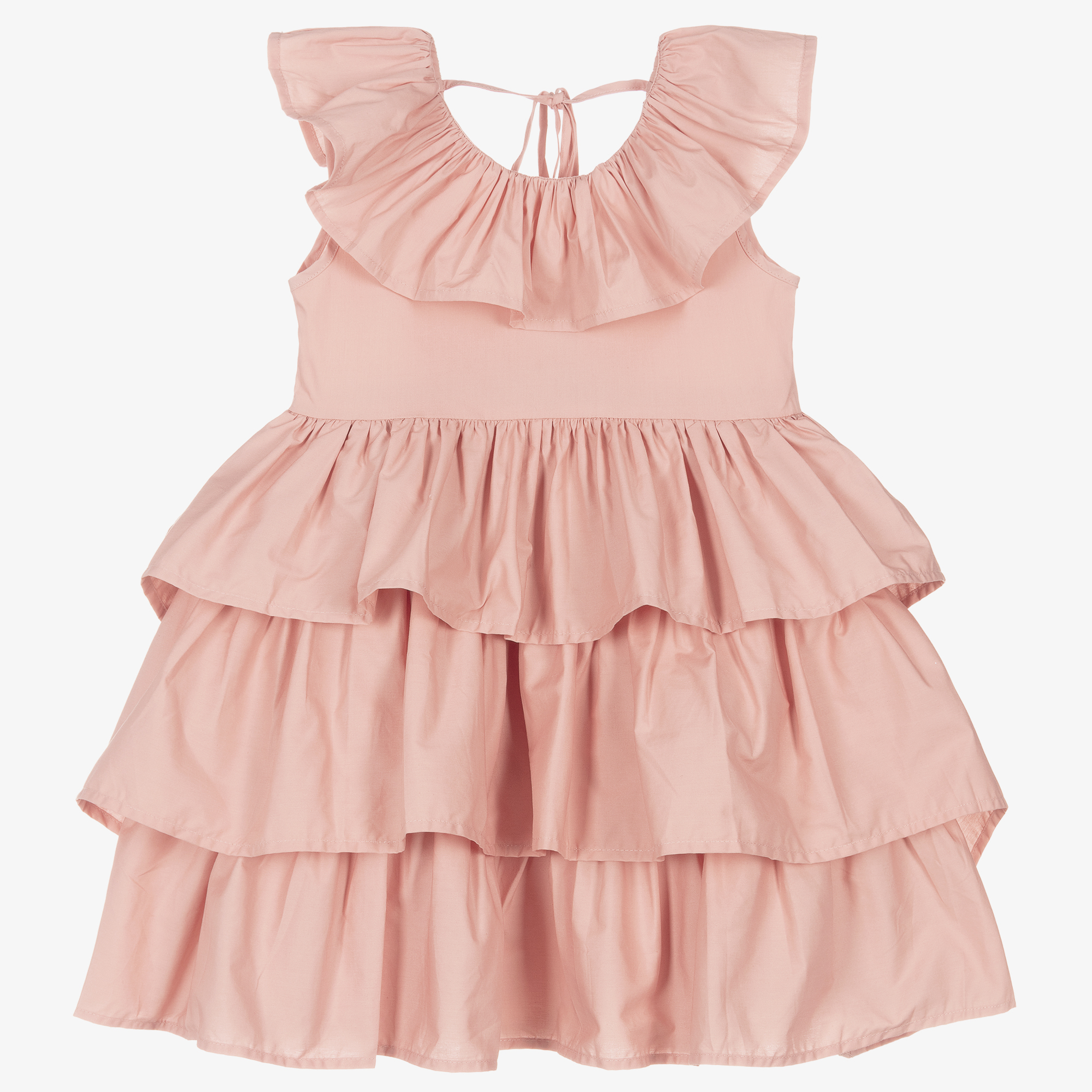 The Tiny Universe - Girls Pink Ruffle Poplin Dress | Childrensalon