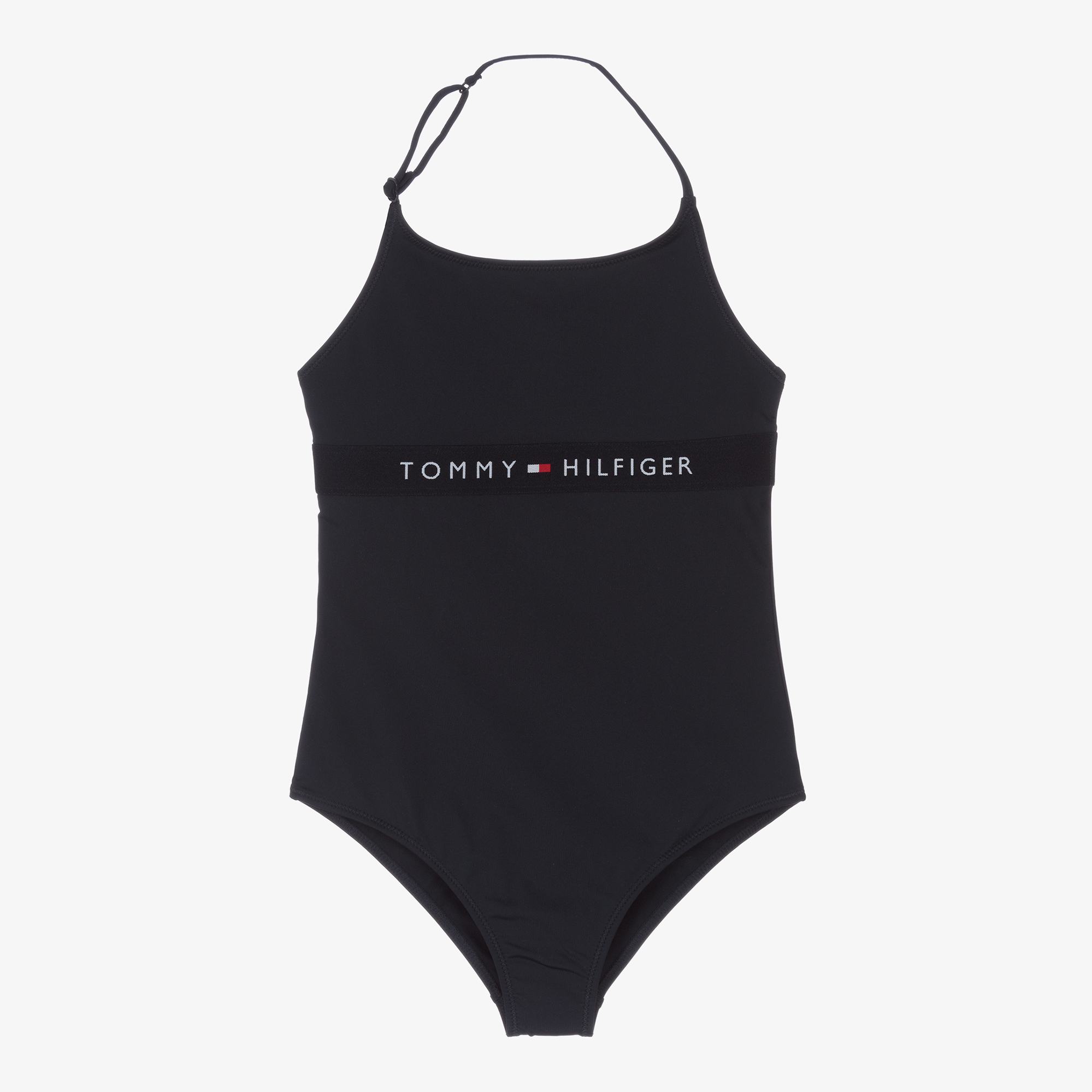 Tommy Hilfiger - Girls Green Striped Flag Logo Swimsuit | Childrensalon