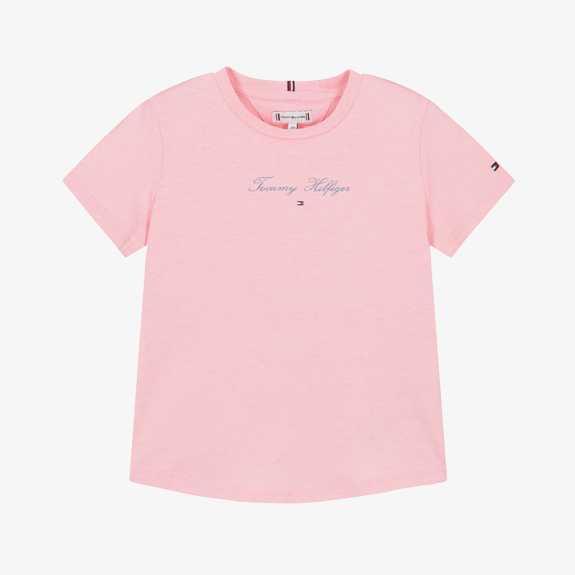 Tommy Hilfiger Girls Pink Cotton Script Logo T Shirt