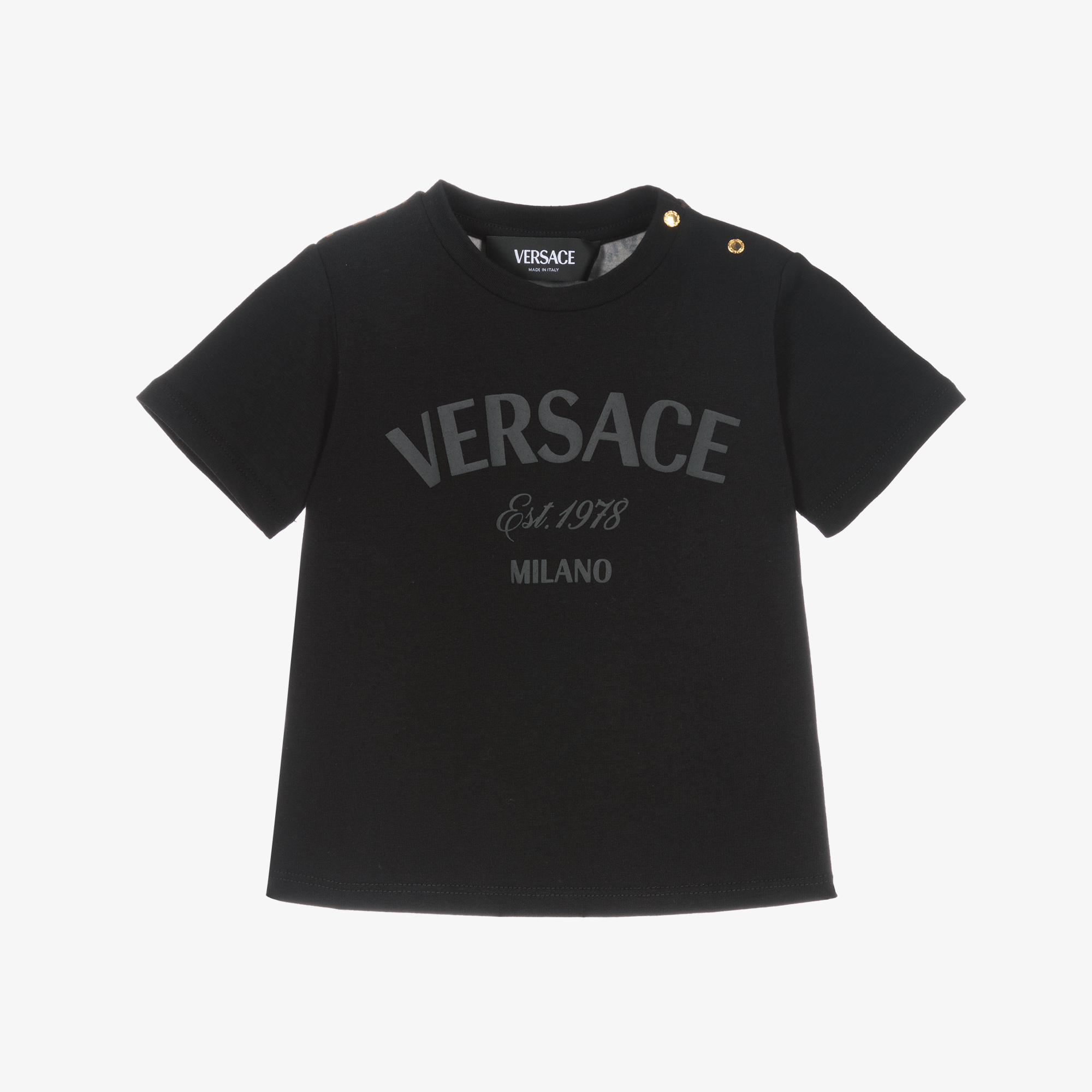 Versace Black Cotton Wild Barocco T Shirt Childrensalon