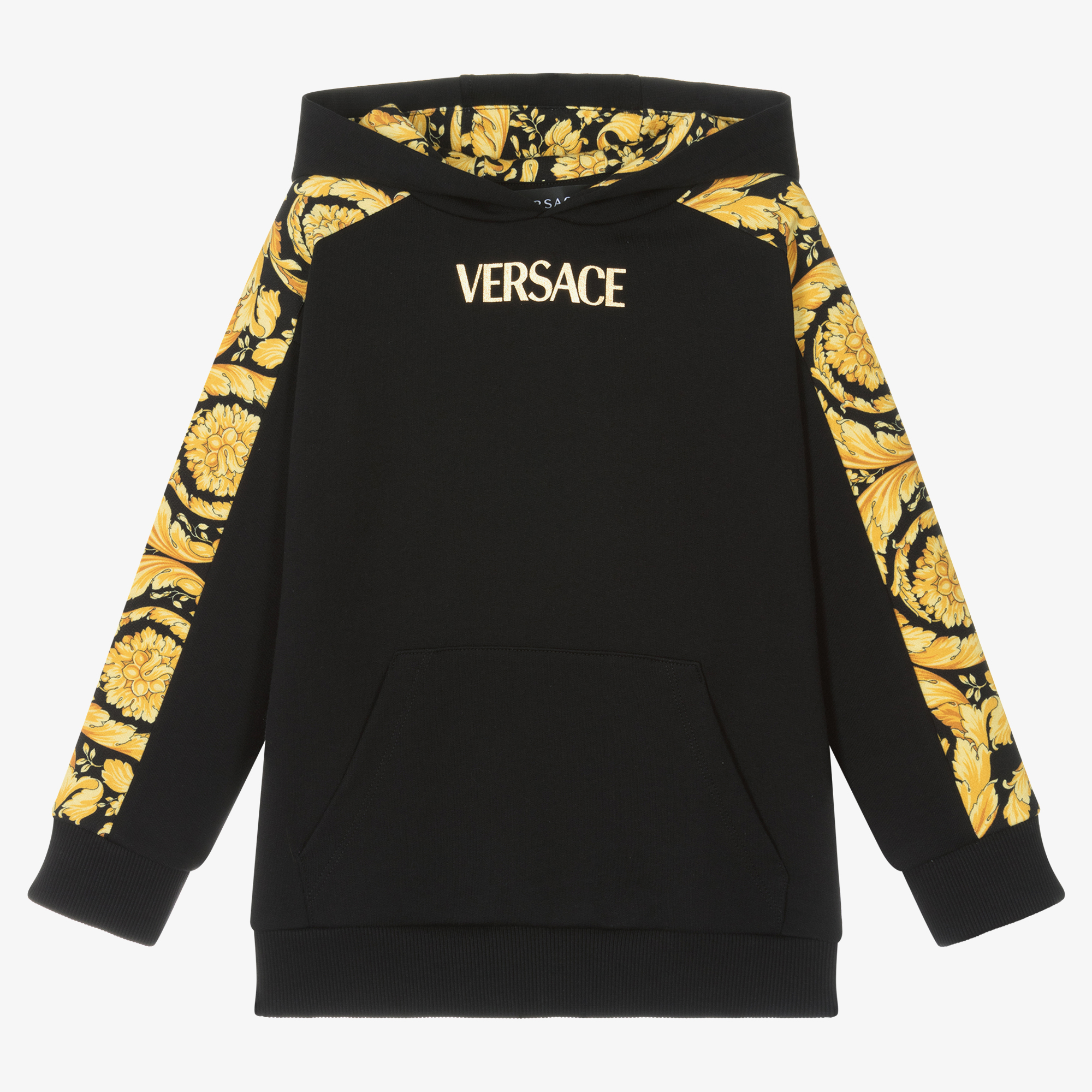 Versace - Black & Gold Cotton Barocco Print Hoodie