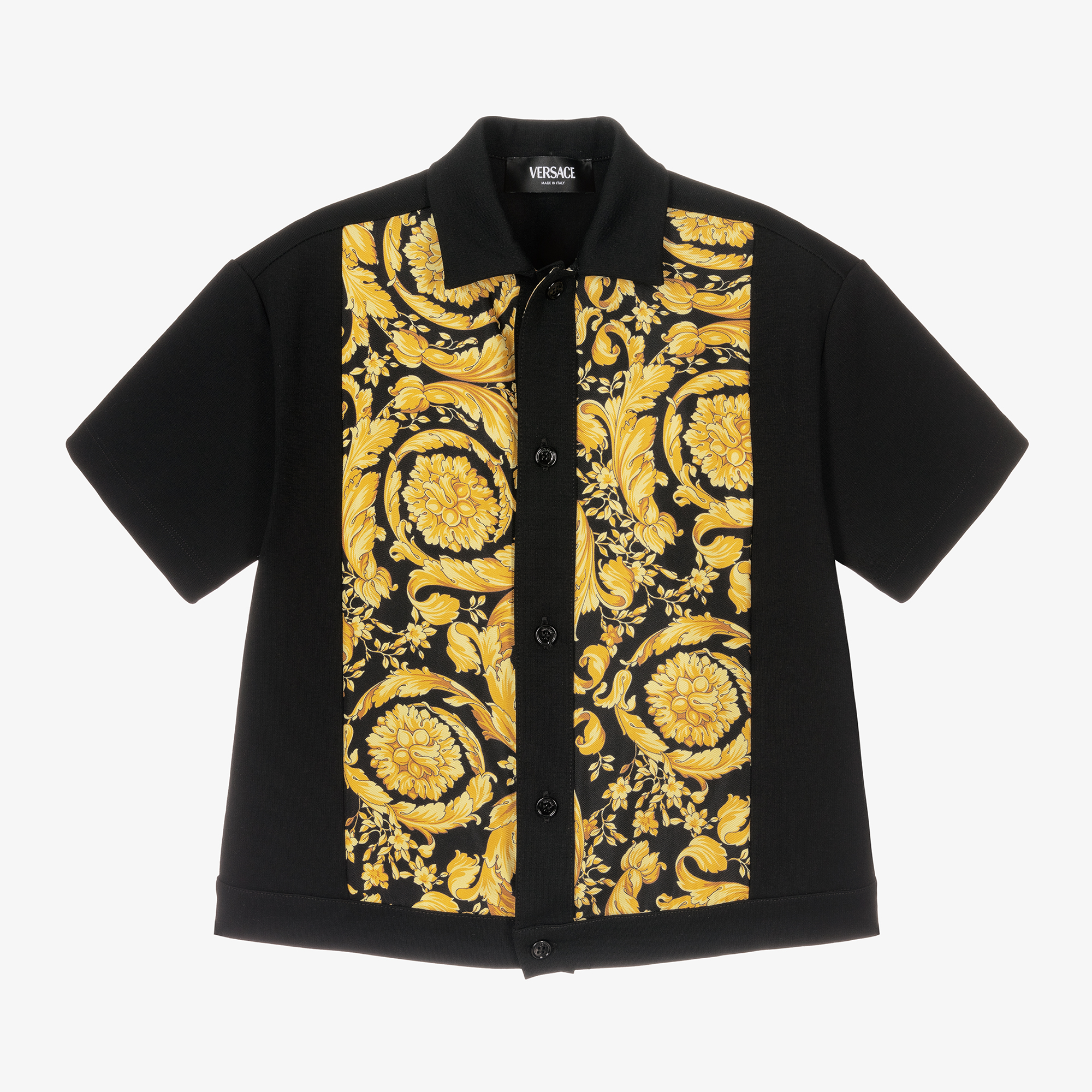 Versace Boys Black Gold Silk Barocco Shirt Childrensalon