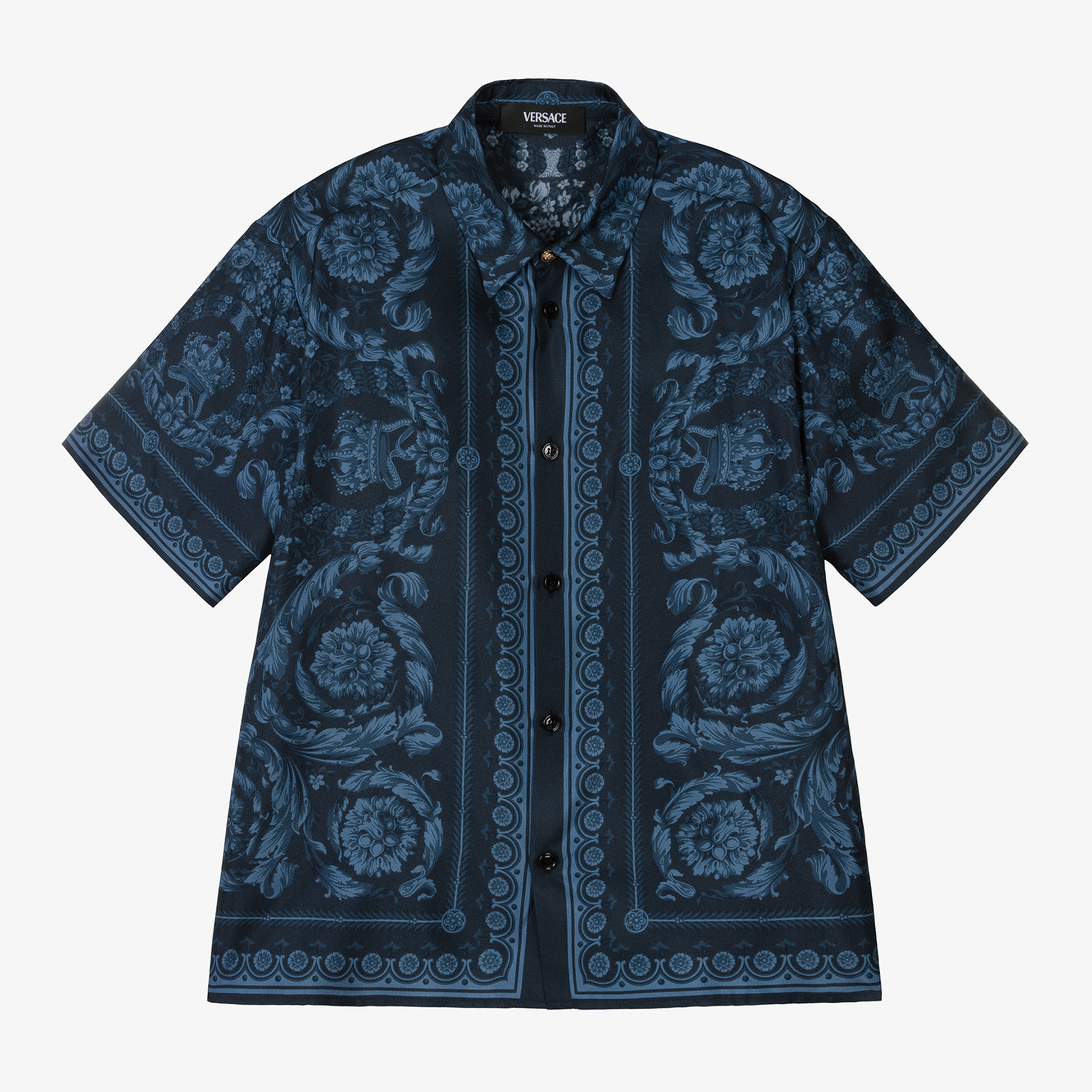 Versace - Boys Navy Blue Silk Barocco Shirt