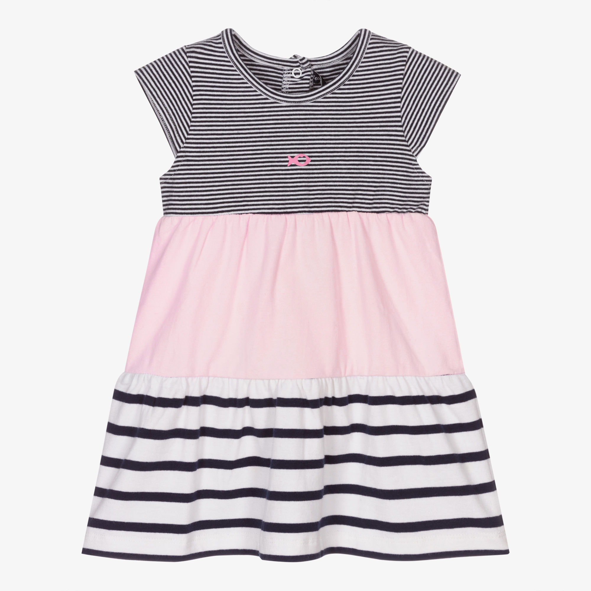 pink and blue striped dress